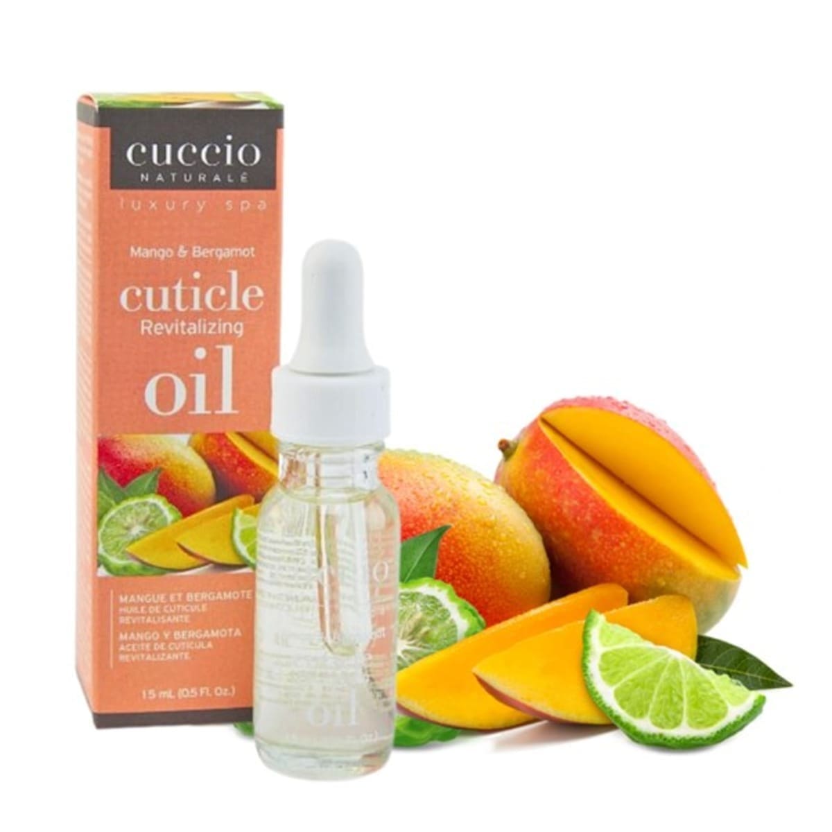 Mango & Bergamot 15ml cuticle oil with fruit picture - resized for web